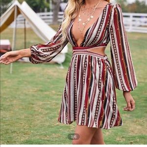 Cutout Front Tie Back Graphic Print Dress